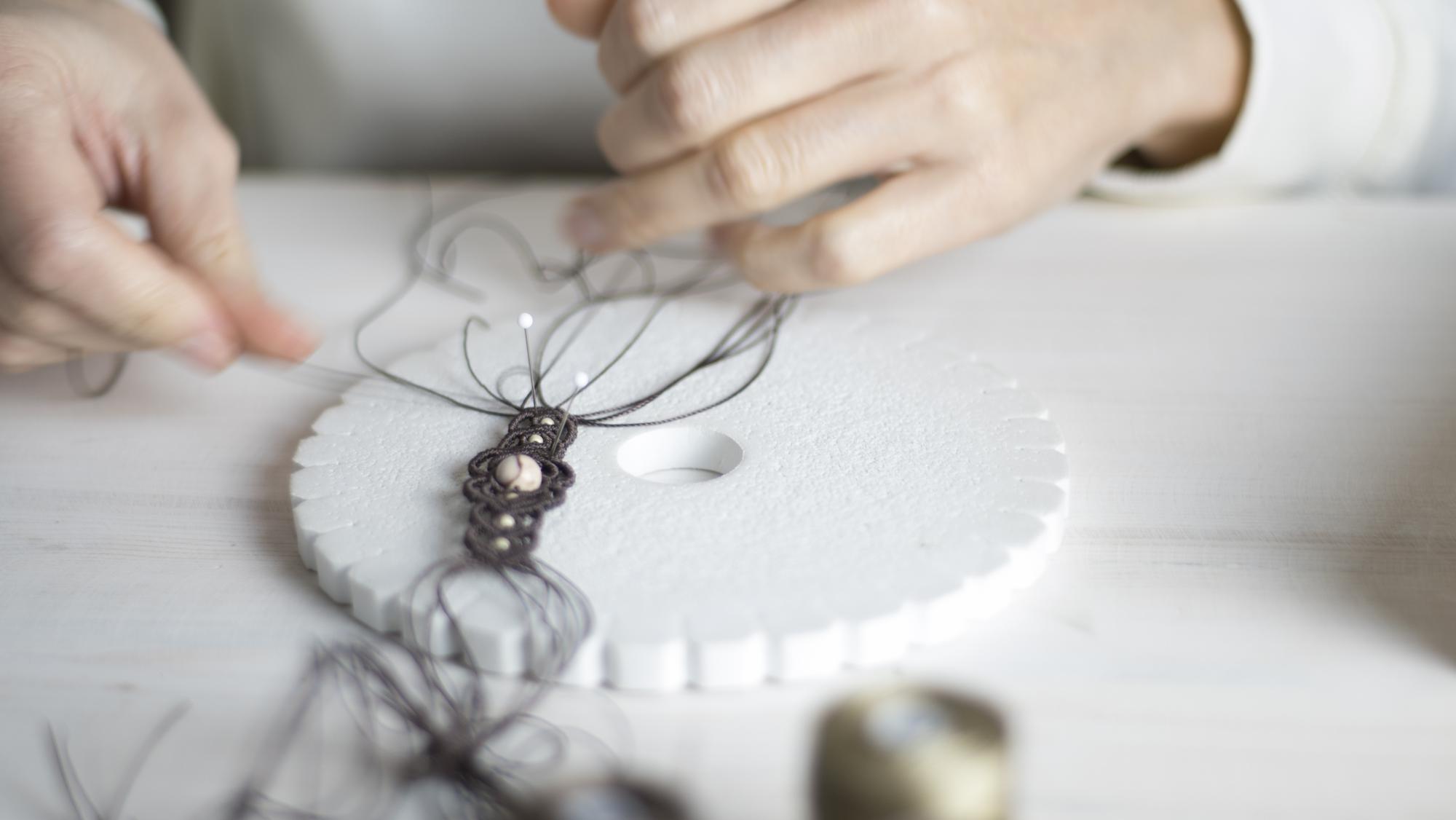 studio window with embroidery details