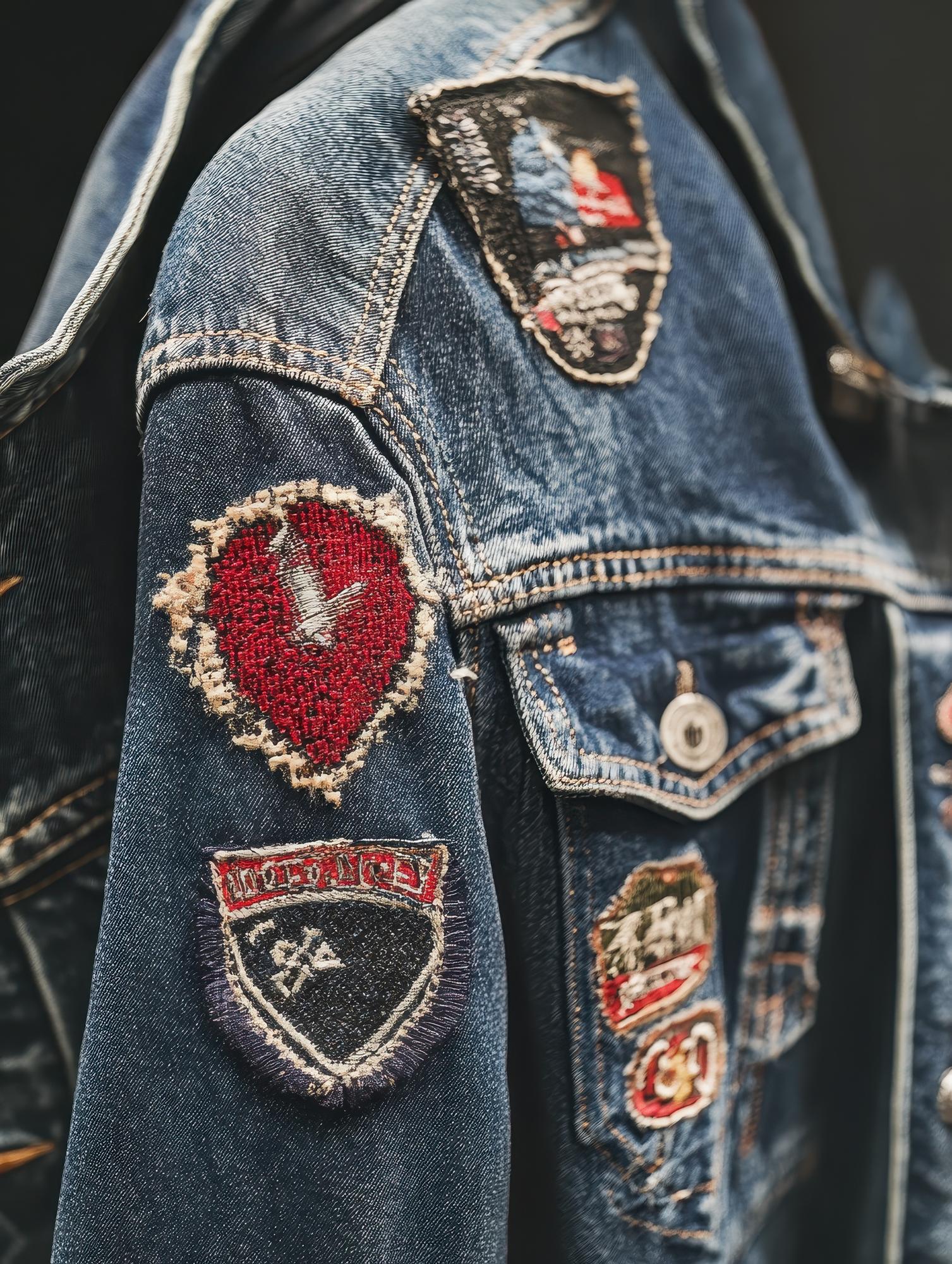 embroidered patch on denim jacket