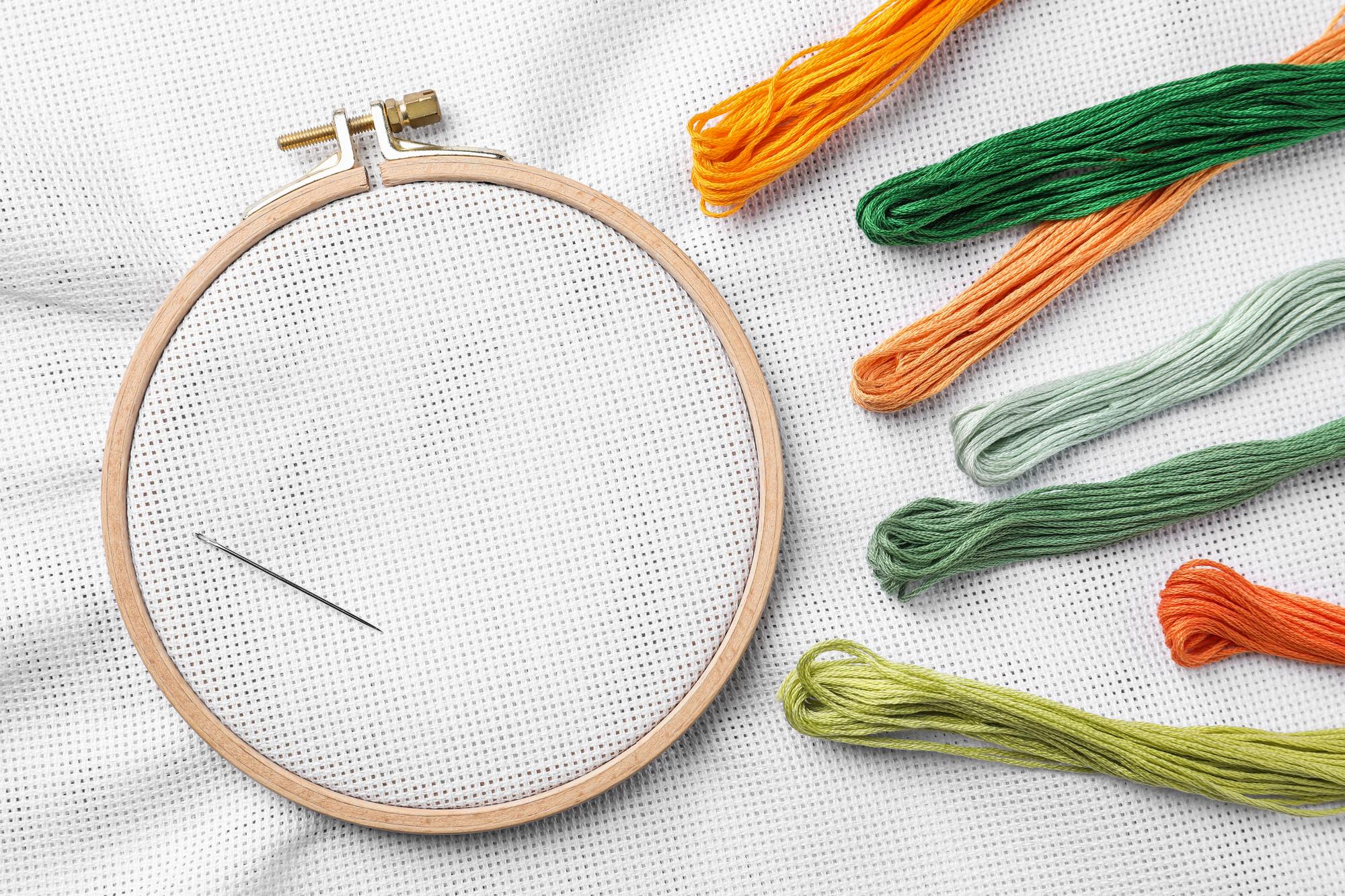 close up of hand embroidery hoop with bold stitches